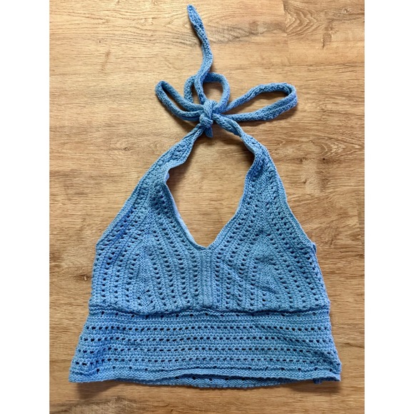 Hollister Crochet Blue Halter Top Women's Small - Picture 1 of 4